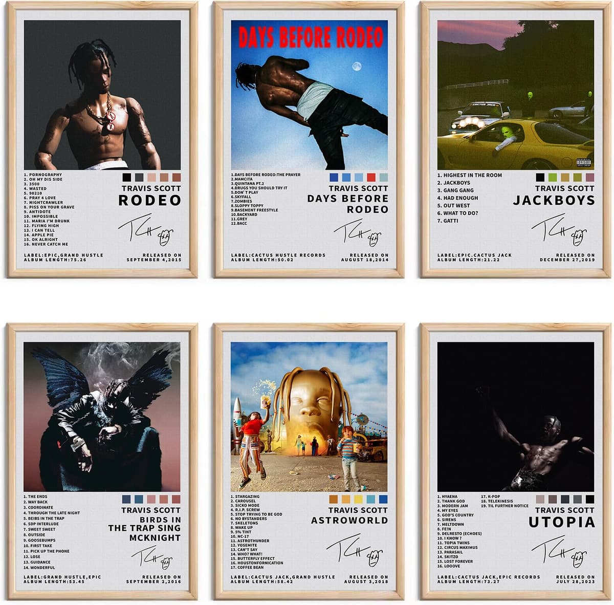 omle Travis Scott Signed Limited Poster Set of 6 - Album Cover Prints Canvas Wall Art for Room Aesthetic - Music Classroom Bedroom Wall Decor - Unframed 8x12 inch