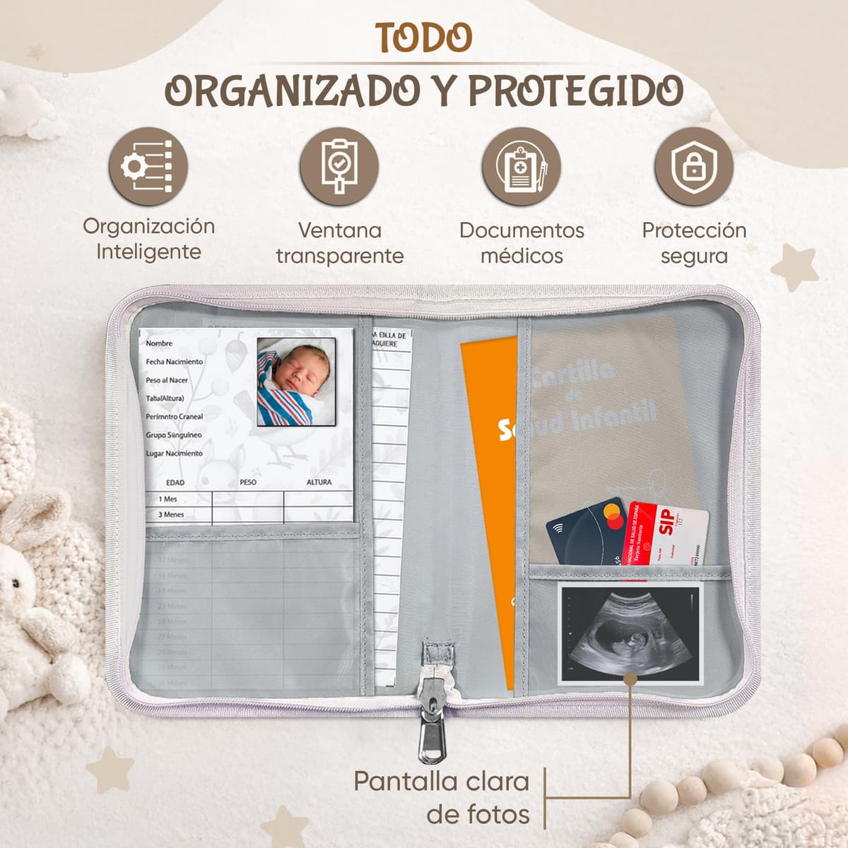 Portadocumentos Bebé para Cartilla Sanitaria con Tarjetas de Crecimiento y Primeros Logros, Carpeta y Porta Documentos Bebé, Funda Libro de Salud, Regalo para Baby Showers — view 2