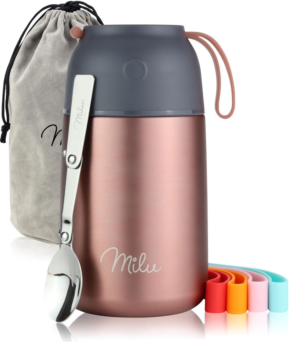 Milu Termo para Comida 450 ml Taza Aislada, Botella de Acero Inoxidable Aislada Alimentos, Beber y sopa de los niños de adultos Térmico (450ml/Verde Azul) — view 47