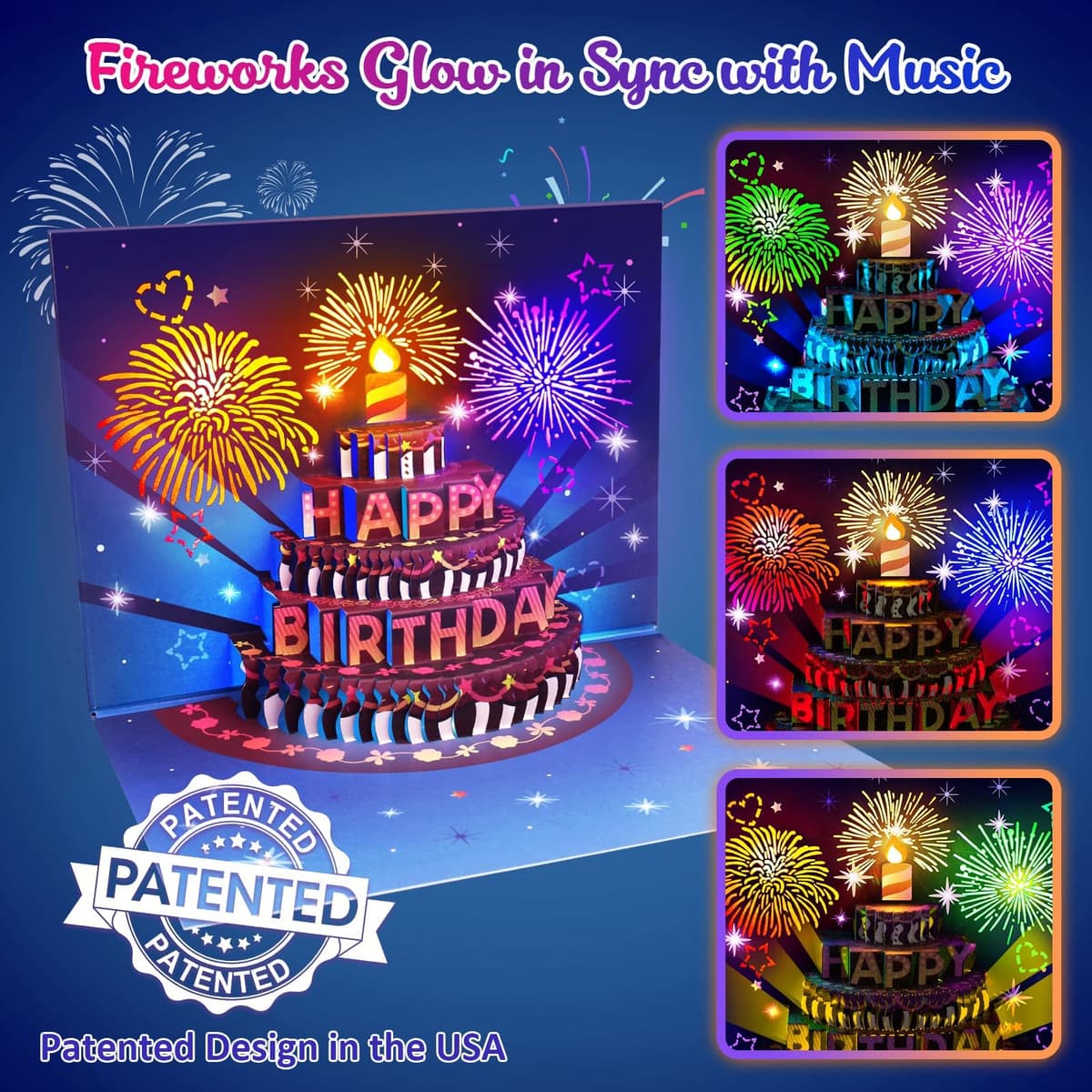 Birthday Cards, LIGHTS & SOUND Pop up Happy Birthday Card Birthday Gifts for Women Men Husband Wife Kids Greeting Cards With Envelopes — view 3