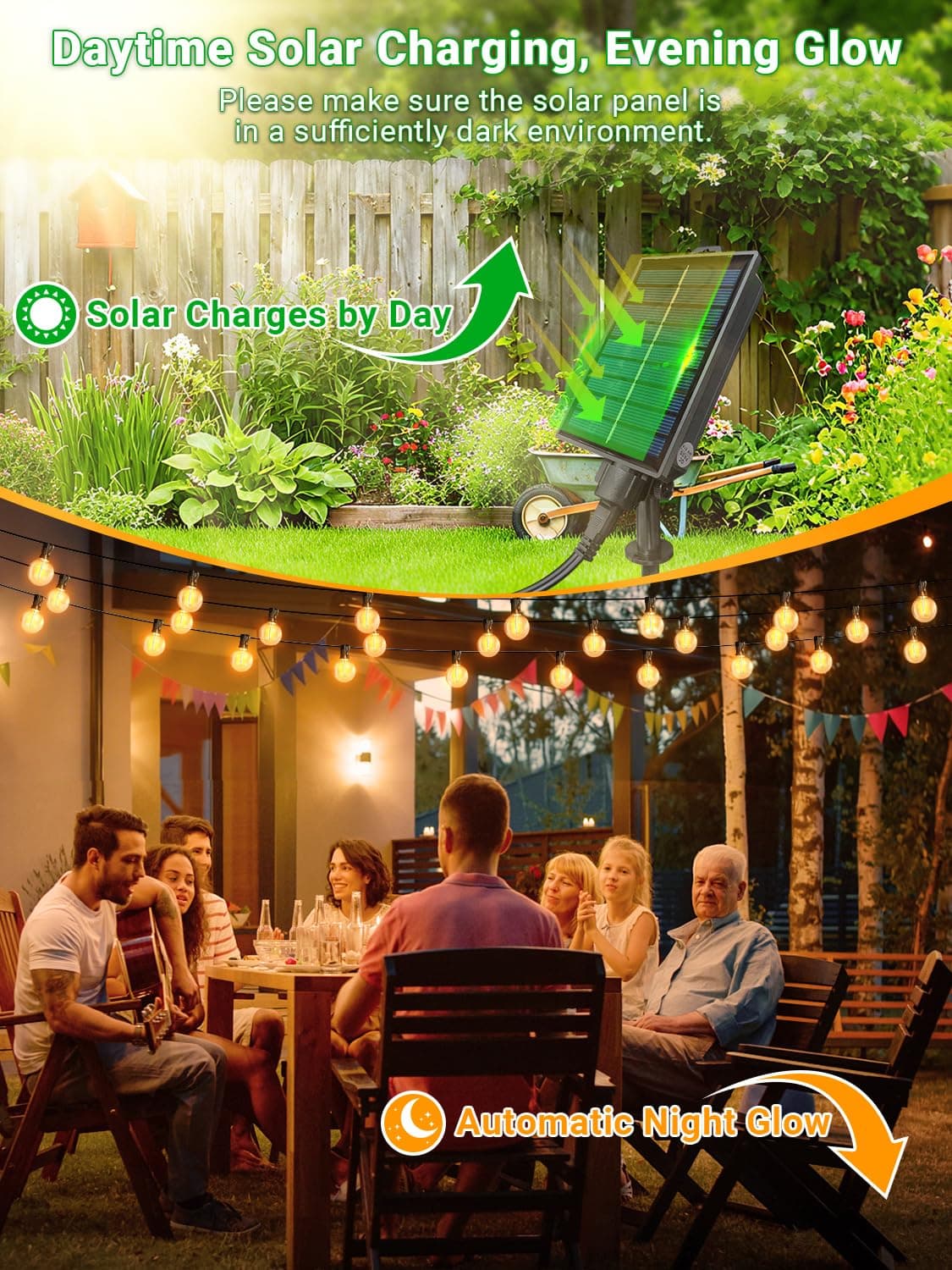 Guirnaldas Luces Exterior Solar 7.5M, G40 Luces Solares Exterior Jardin LED con 10+1 Bombillas, 8 Modos Impermeable Guirnalda Luces Exterior Solar para Jardín, Terraza, Fiesta — view 3