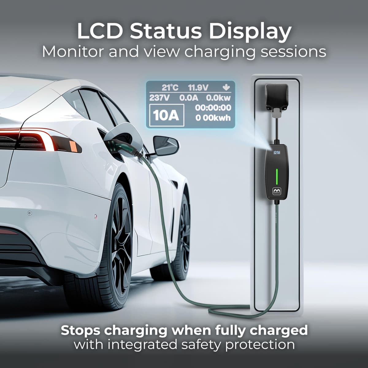 Masterplug EV Charging Cable for Electric and Hybrid Vehicles, 5 Metres, Mode 2, Delay Charging Function, 3 Pin UK Plug to Type 2 Car Charger, Language Options, 2.4kW, EVCM221005-MP2 — view 5