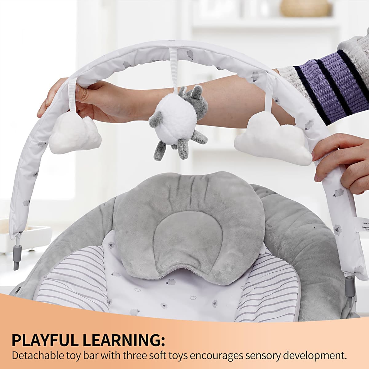 LADIDA Soft Padded Lamb Bouncer, Suitable for Newborns 0-6 Months, Soothing Music and Vibration — view 5