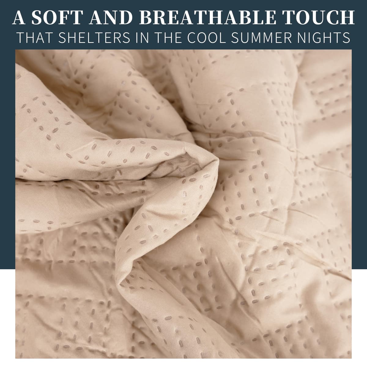 Colcha Boutis para Primavera y Verano Bicolor Reversible Liso de Color Beig + 2 Funda Cojin 50x70 cm - Colcha Ligera Fina Entretiempo (Cama 135, 220x260cm) — view 5