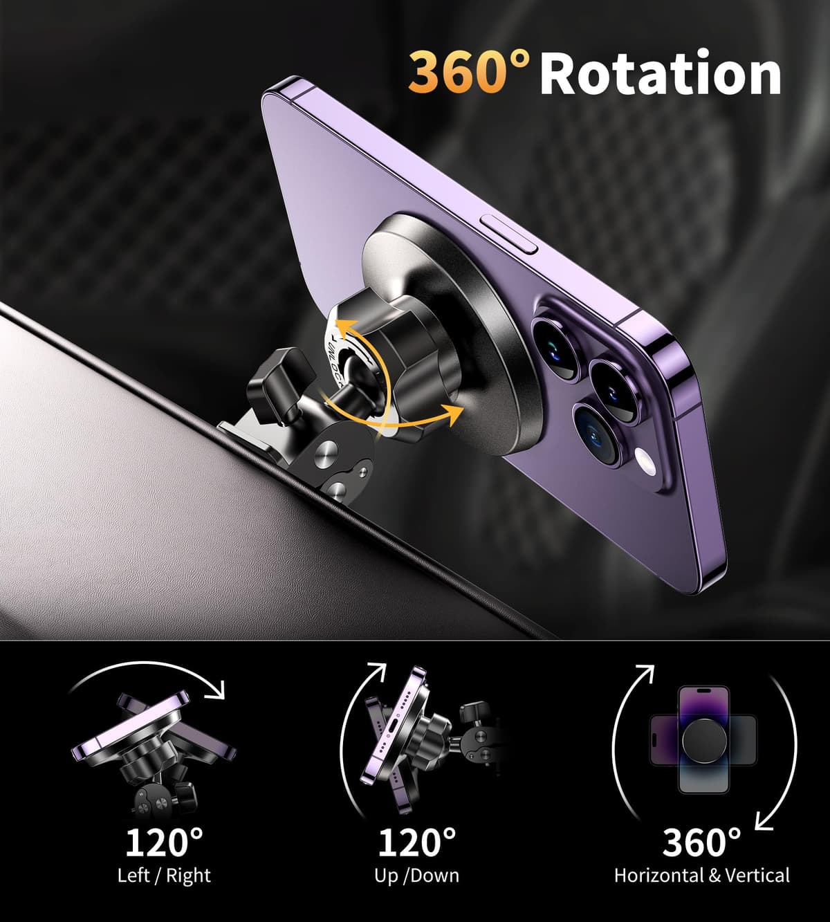 BHHB 16 Strong Magnetic Cell Phone Holder, Car Ventilation, 360° Rotate, Magsafe Car Mount, Suitable for iPhone 16 15 14 13 12 Samsung Huawei and Other Mobile Phones — view 5