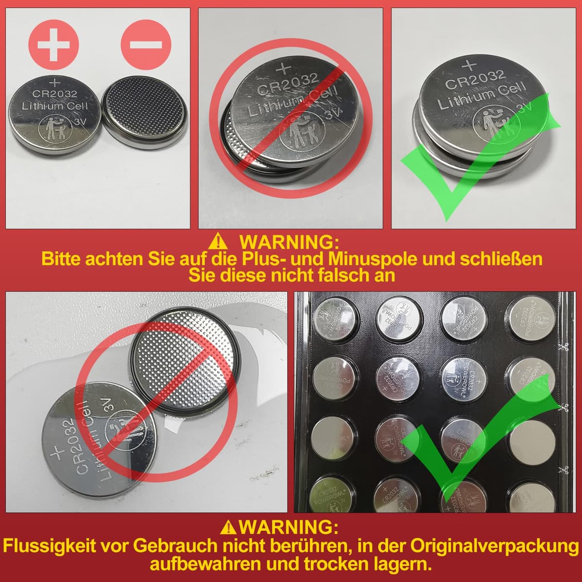CR2032 Batteries 3V Lithium 20 Pack, POWEROWL High Capacity 2032 DL2032 ECR2032 CR 2032 Lithium Button Cell Battery — view 4