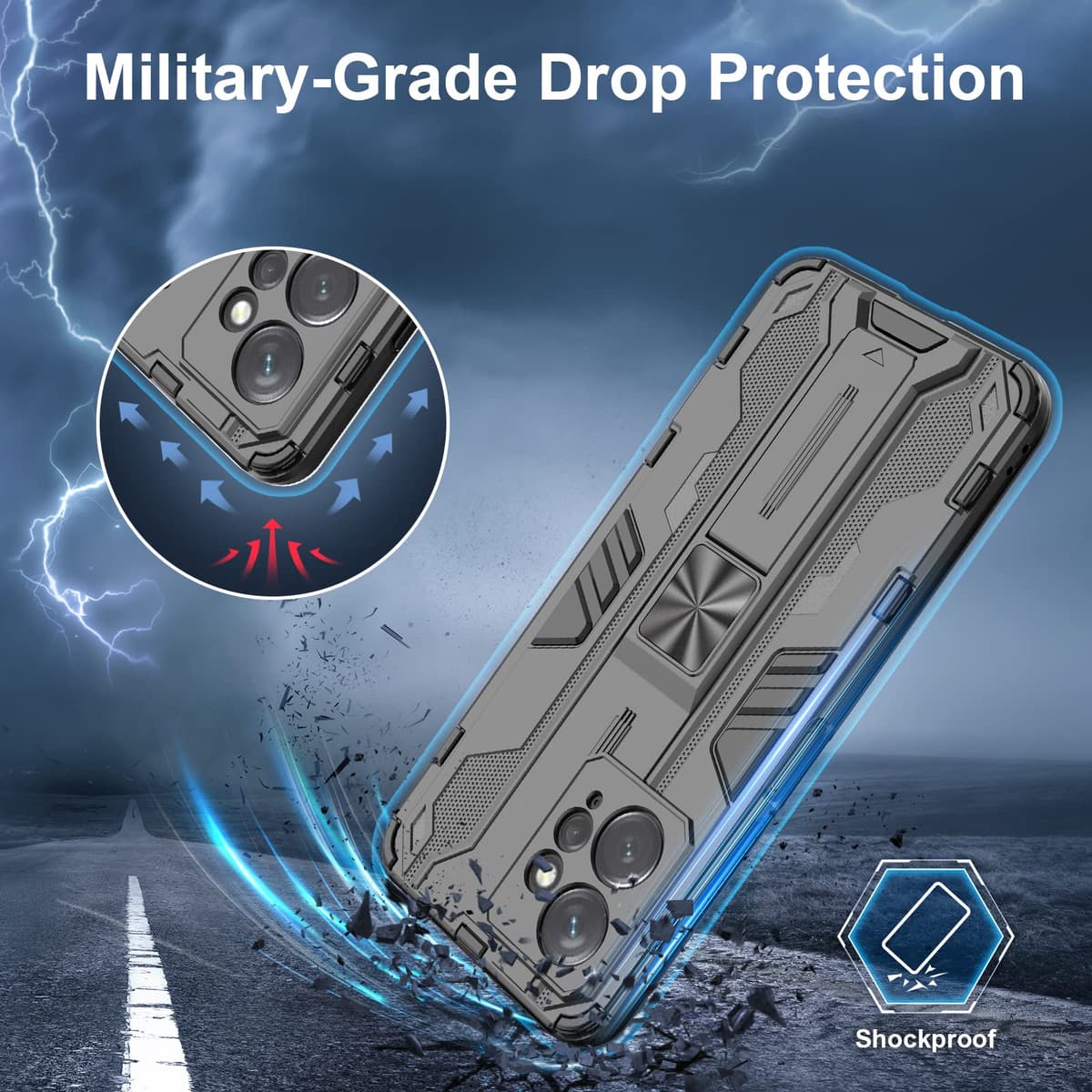 Funda para CMF Phone 2 Pro, Carcasa Antigolpes con Soporte anular metálico, Case Protectora de Grado Militar, Negro — view 878