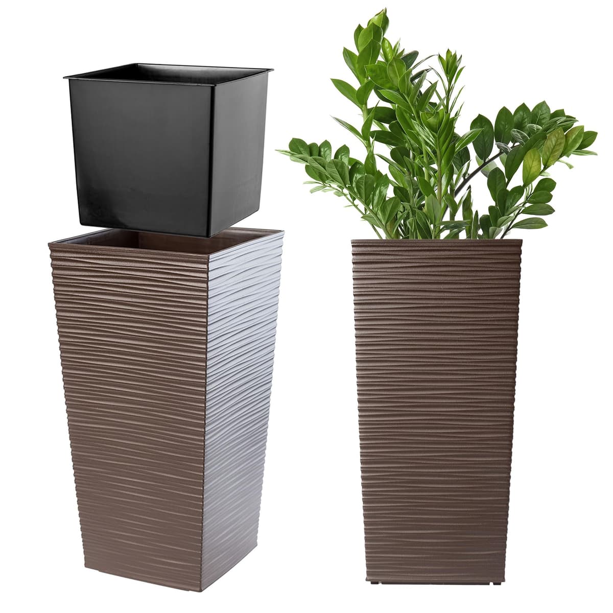 KADAX Macetero Alto de Diseño Moderno para Plantas de Interior y Exterior, Maceta Grande de Plástico, Jardinera Alta (Crema, Texturizado, 68 cm) — view 2