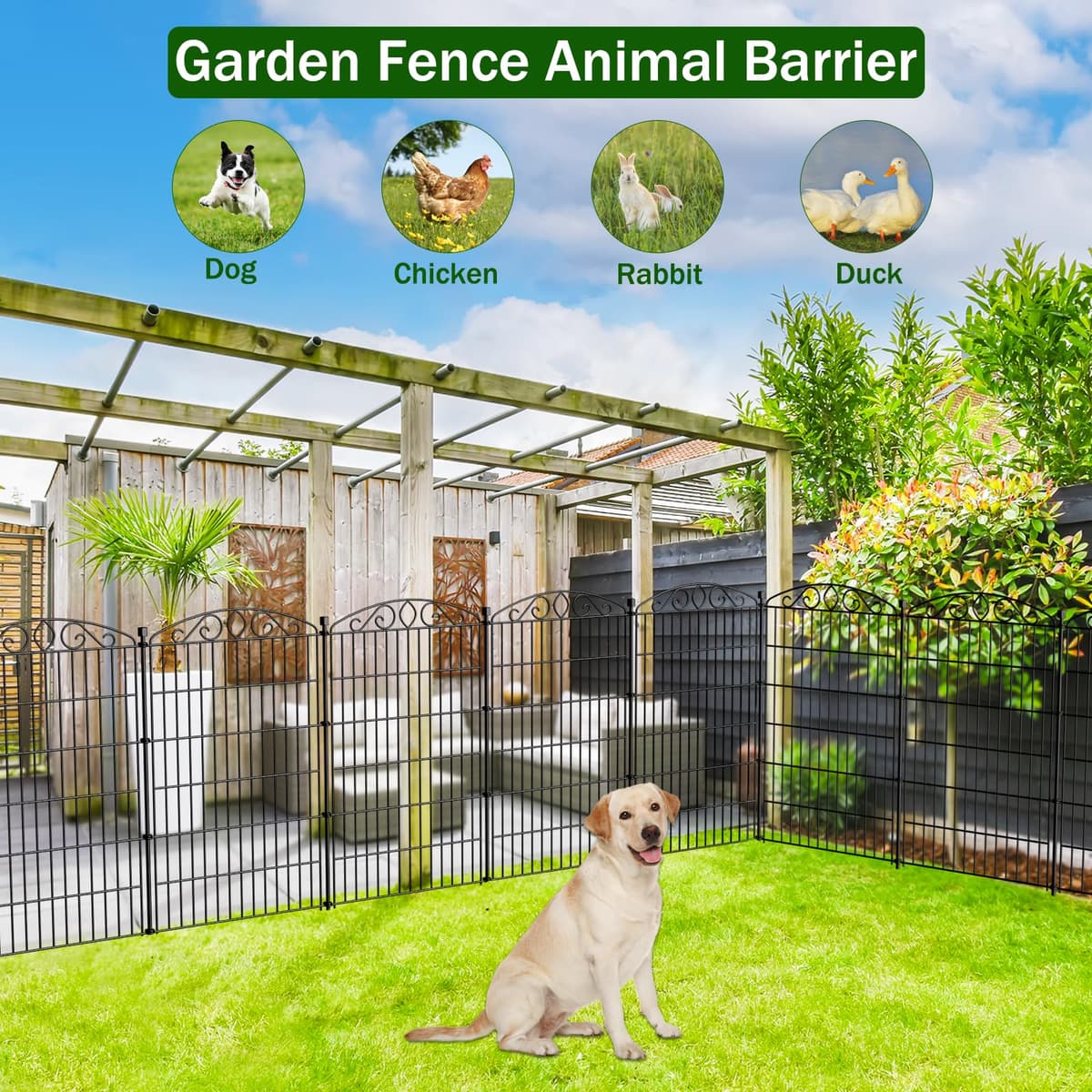 12 Panel No Dig Decorative Garden Fence - 107cm H x 7.8 m L, Tall Animal Barrier for Dogs Rabbits, Rustproof Metal Wire Panels for Yard, Patio, and Outdoor Border Use — view 4