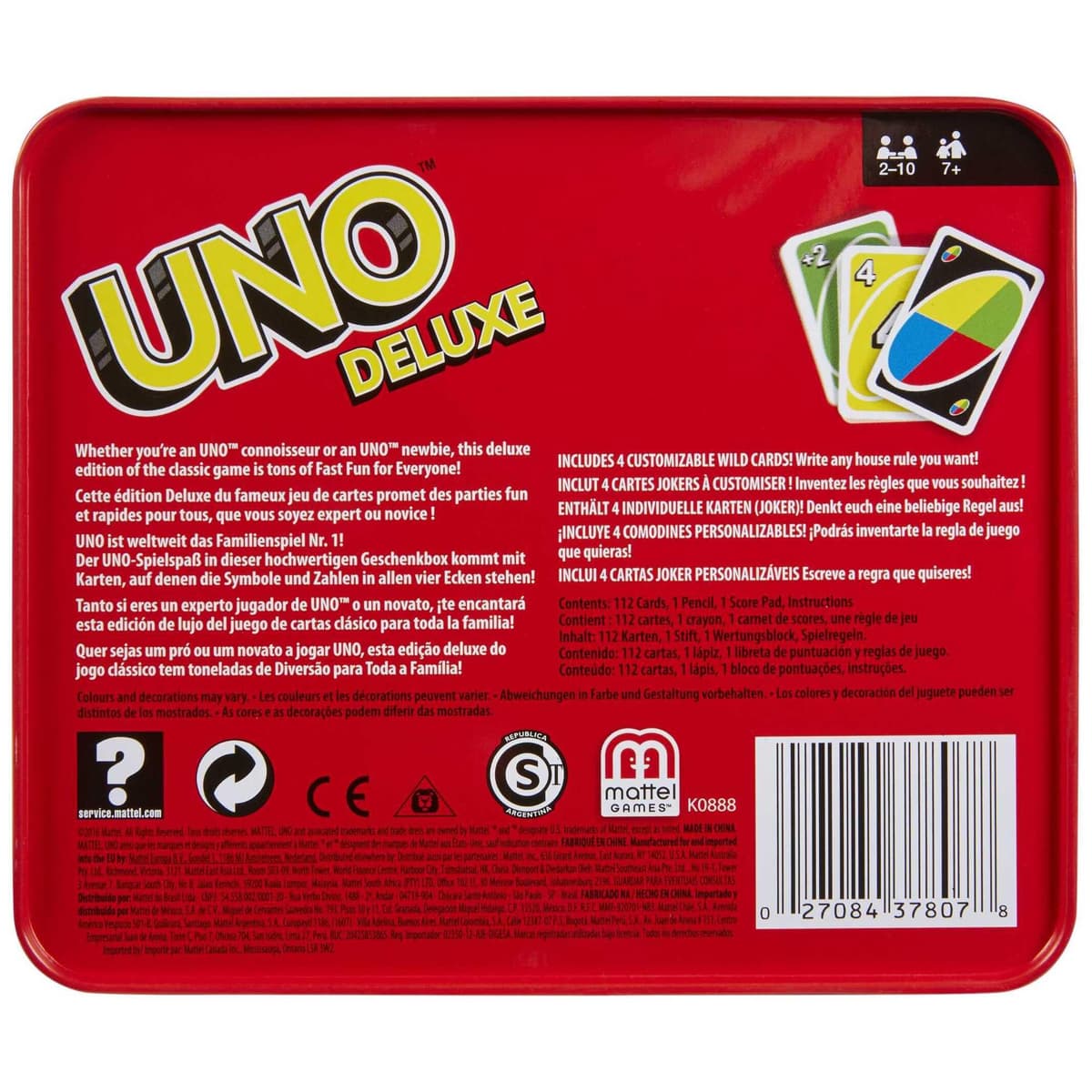Mattel Games UNO Deluxe en Caja metálica, Juego de 108 Cartas para familias, niños y Adultos, 2-10 Jugadores, Partir de 7 años, (Mattel K0888) — view 6