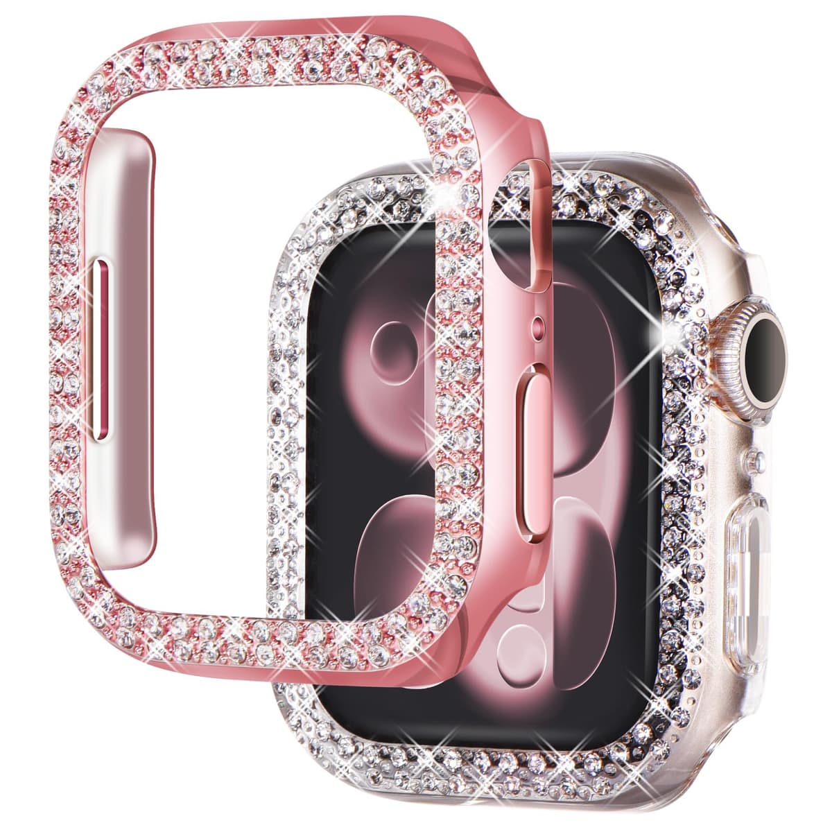 NewWays 2 Pack Compatible with Apple Watch Case 40mm Built-in Screen Protector,Women Diamond Bling Cases for iWatch Series SE(2025-2020) 6 5 4,Silver/Clear — view 8