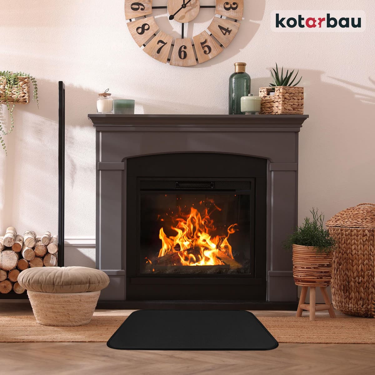 KOTARBAU® - Placa de suelo de chimenea (60 x 80 cm, acero revestido, color negro, protección contra chispas para chimenea y horno — view 3