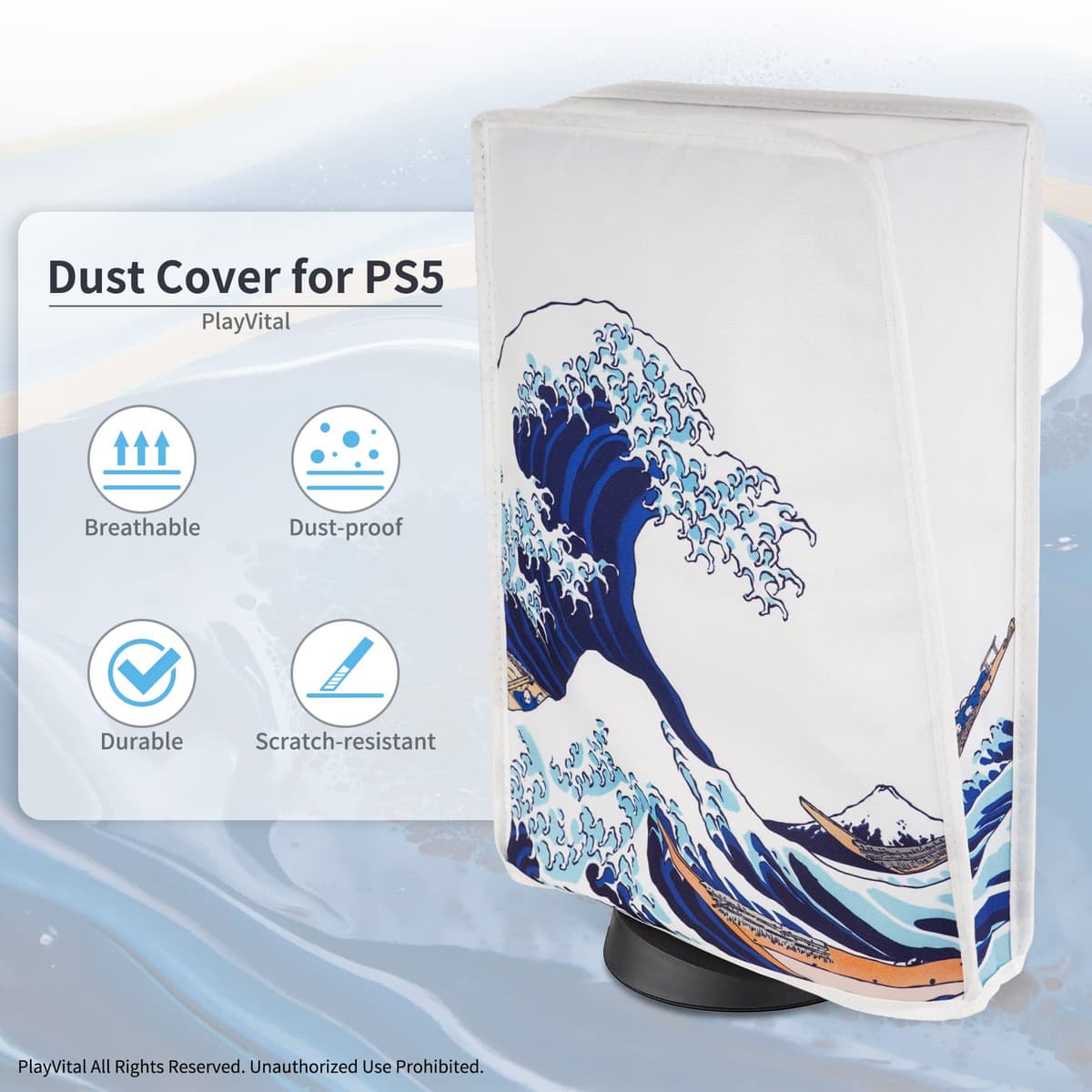 PlayVital Cubierta a Prueba de Polvo para ps5 Consola Funda contra Polvo Guardapolvo de Nylón Protector Anti-agua Forro Suave Fácil de Acceso Cubierta Antipolvo para ps5 Consola(La Gran Ola) — view 3