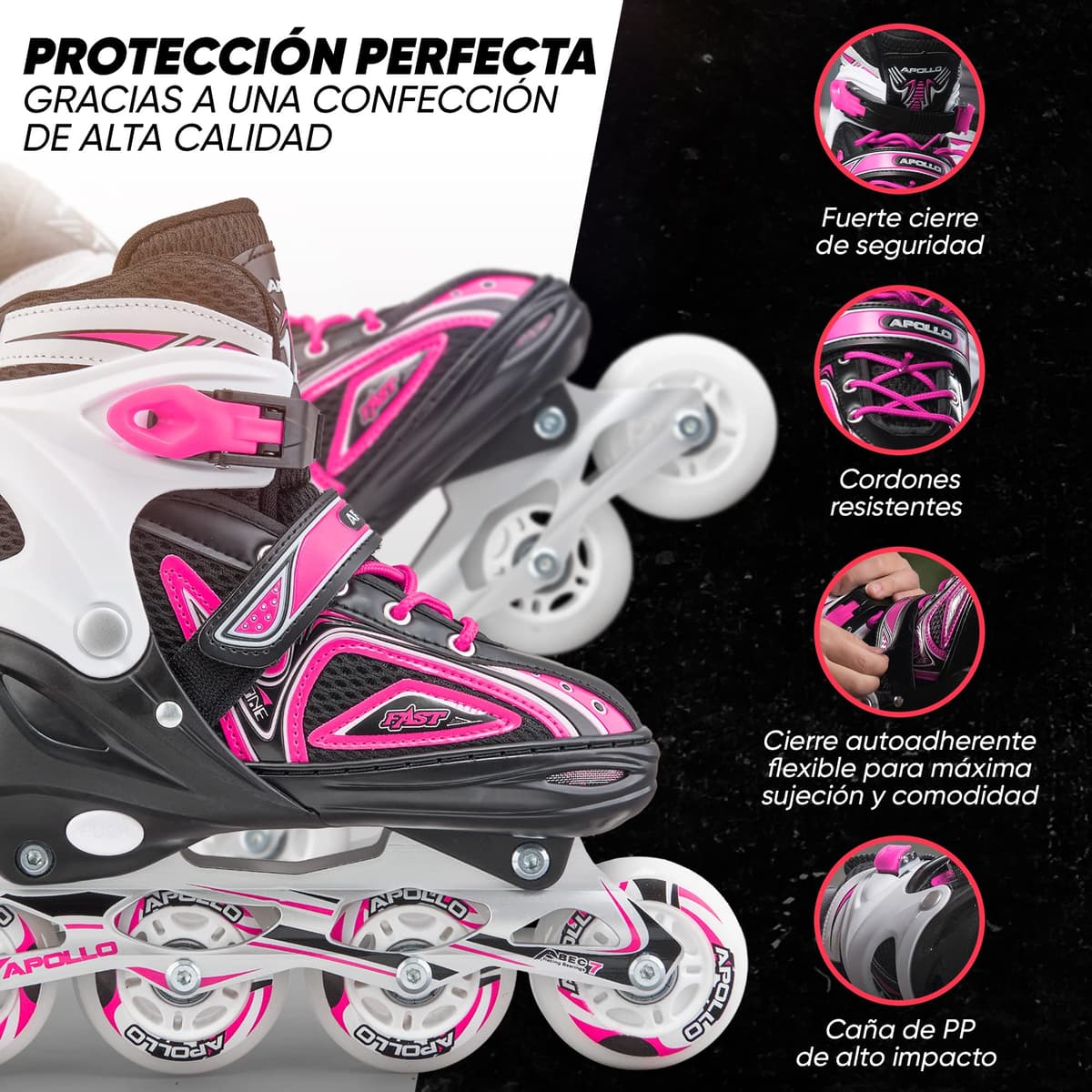 Apollo Patines en Línea Niña y Niño Super Blades X Pro – Patines en Línea Disponibles en Tamaño S, M, L – Patines de Ruedas LED - Cómodos Patines Niña o Niño, Ideales para Principiantes — view 4