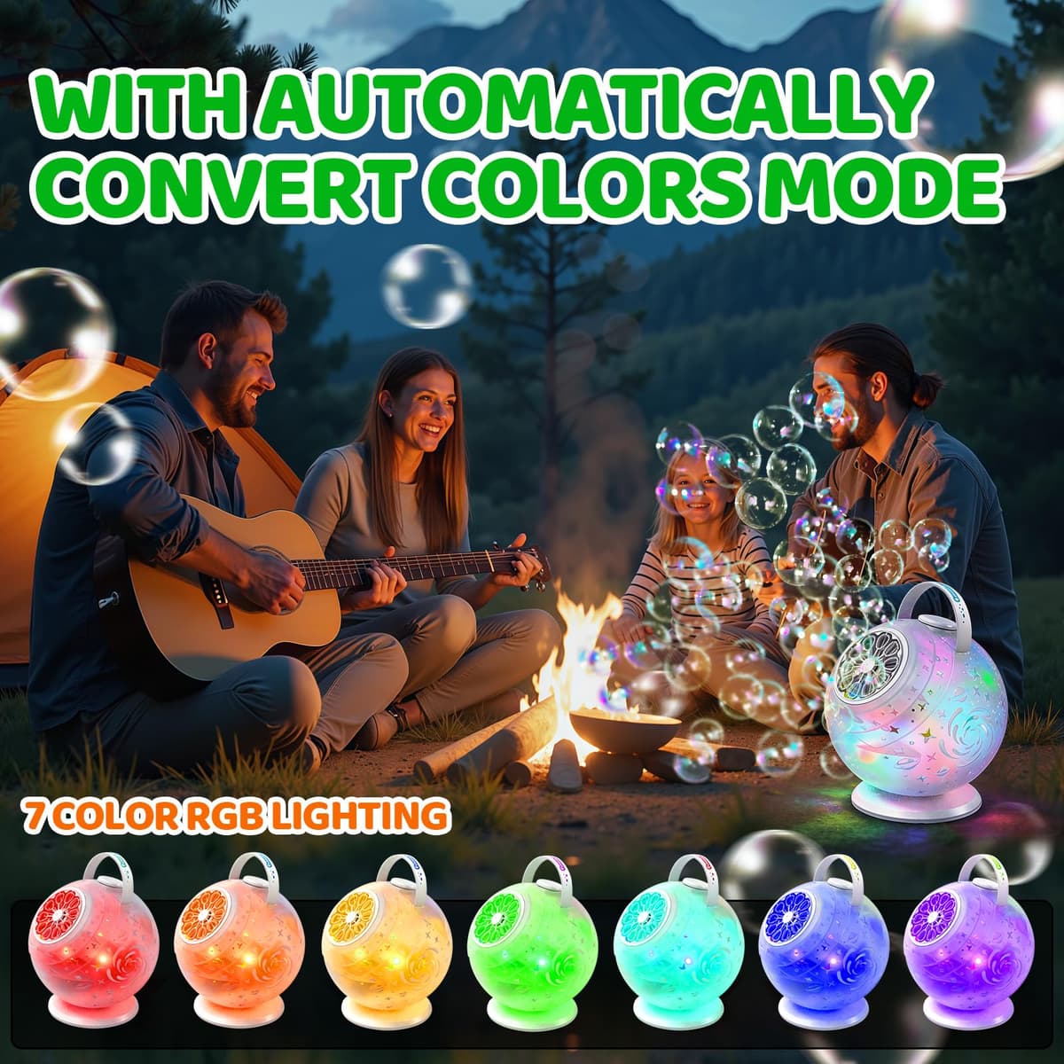 Tecnock Máquina de Burbujas Recargable con Mando a Distancia, Rotación 90°/360°, 20000+ Burbujas/Min, Luces LED de 7 Colores, Batería 1200 mAh, 45 Min de Autonomía, USB-C, para Niños, Fiestas y Bodas — view 4