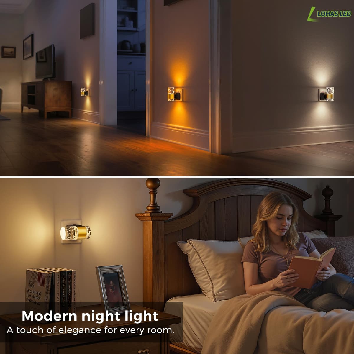 LOHAS-LED Night Light, Dusk to Dawn Sensor Night Light Plug in, Amber/3000k/5000K Adjustable Color Temperature, 3 Brightness Levels, Acrylic Modern Nightlight for Hallway, Stair, Bedroom,1 Pack — view 5