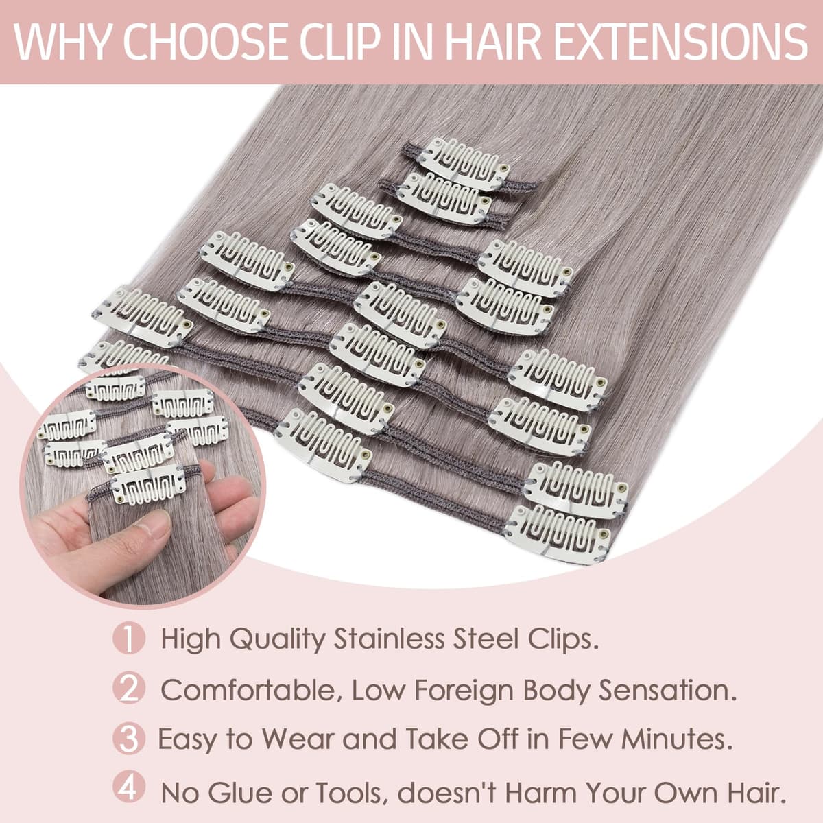 Silk-co 10inch Hair Extensions Clip in Hair Extension Human Hair #04 Medium Brown -Basic Thickness-Thin Weft- 8 Pieces Real Remy Straight Hair Extensions[50g] — view 27