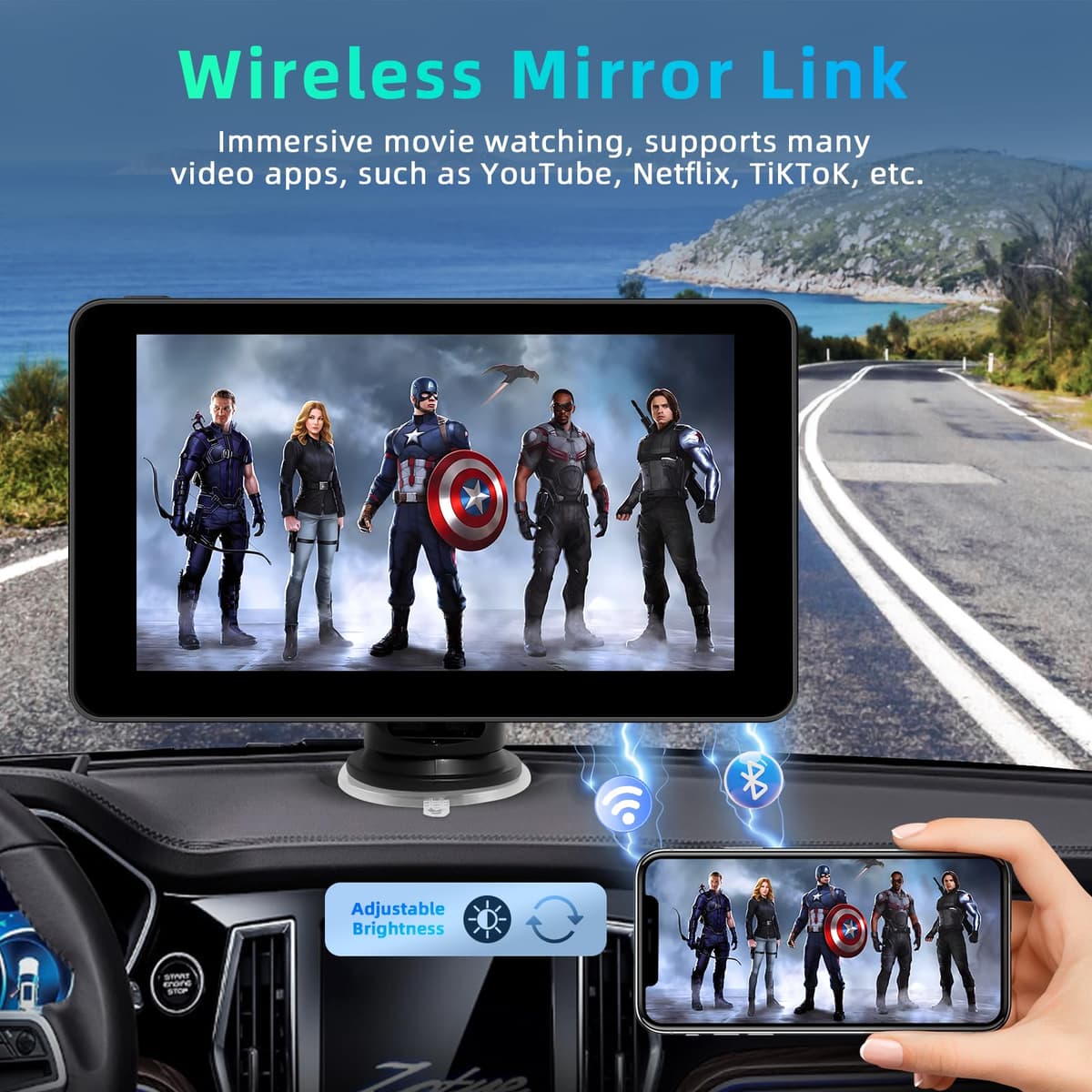 7 Inch Apple Car Play Screen Android Auto Screen, Car Tablet with Bluetooth/FM/AUX, Support Mirror Link/Voice Control/GPS Navigation — view 4