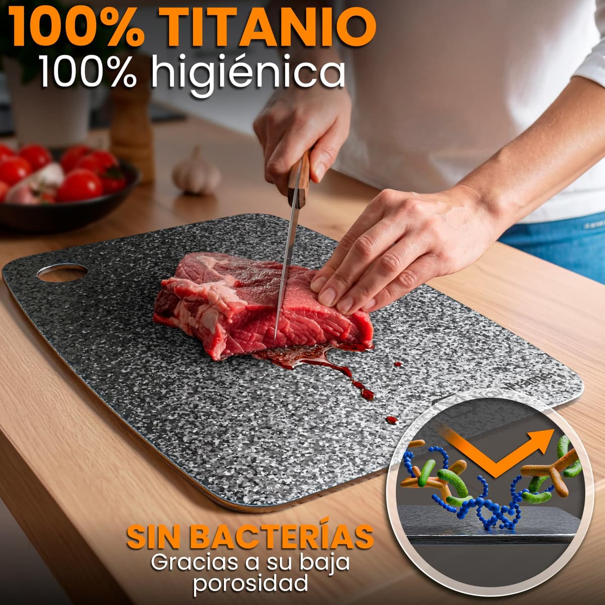 Tabla de cortar de titanio 100% puro – tabla cortar titanio doble cara, tabla antibacteriana para cocina, titanium cutting board ultra resistente, tabla de titanio puro premium (30x20cm) — view 2