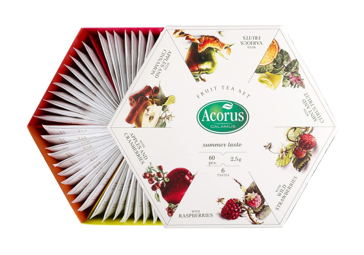 ACORUS - Juego de Te Caja Regalo Summer, Surtido de Te de Frutas Naturales, Té Cesta Regalo Mujer y Hombre, Seleccion de Tes para Regalo, 60 bolsitas
