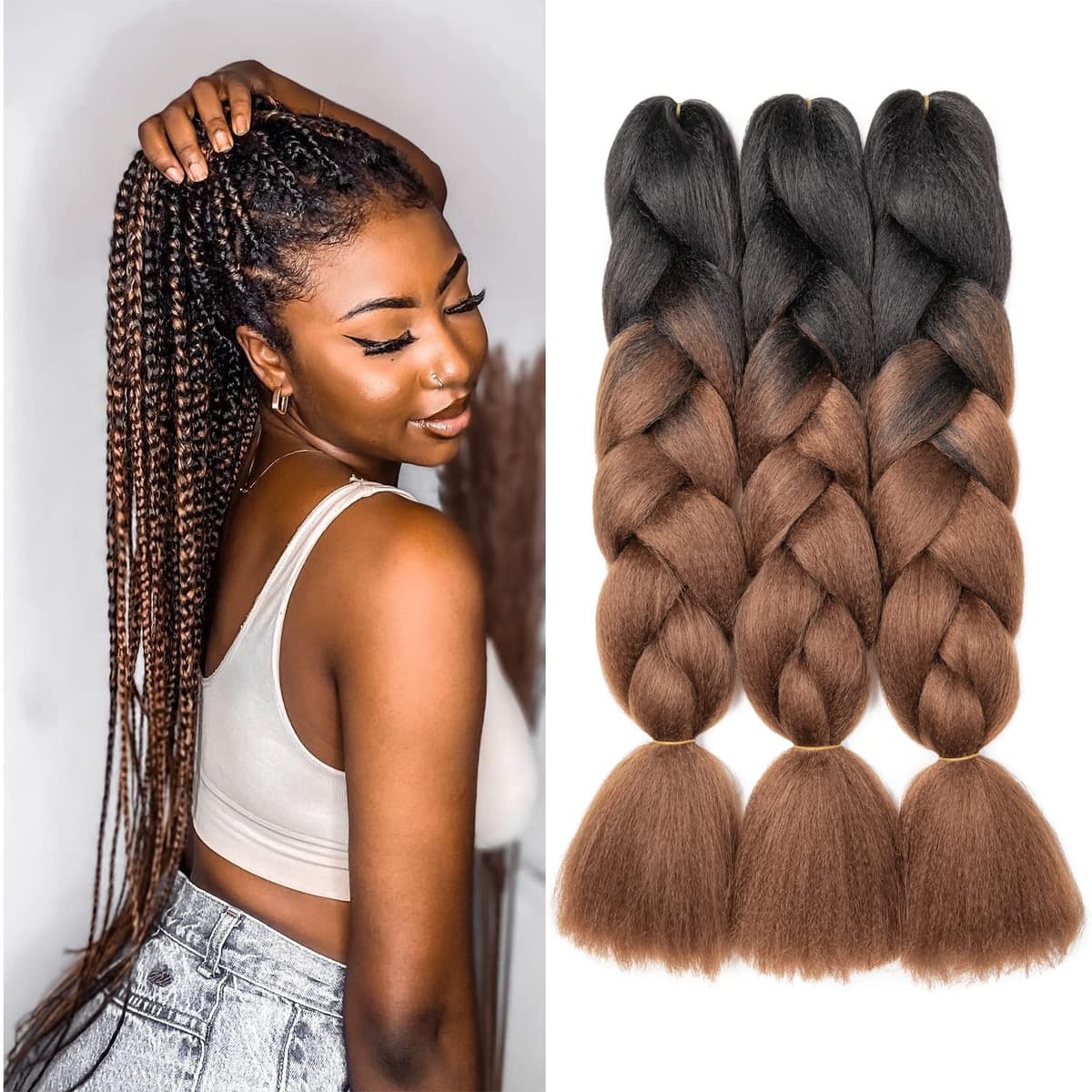 60cm Extensiones de Pelo Trenzas Africanas Castaño Oscuro Extensiones para Trenzas Africanas 1 pcs 100g Kanekalon Pelo para Trenzas Africanas Sintetico Extensiones de Trenzado Cabello Braiding — view 152