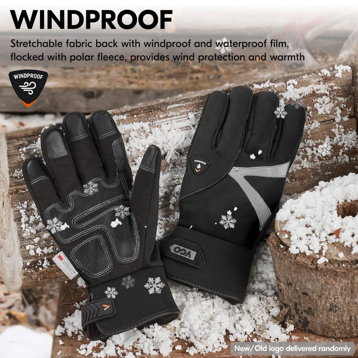 Vgo 1Pair -20℃/-4°F Warm Winter Mechanic Gloves, Cold Weather Waterproof Safety Work Gloves,Cold Storage or Freezer Use,w/3M Thinsulate Lining,Touchscreen(L, Black, SL8777FW) — view 5