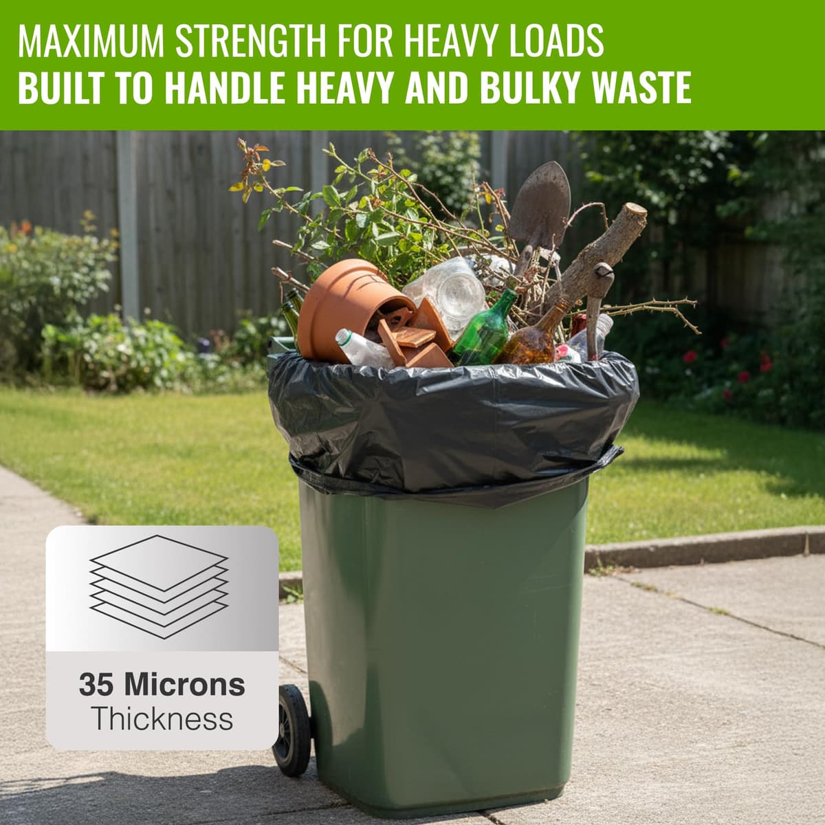 EcoBag - 50 Pack Super Strong Heavy Duty Refuse Sacks - Recyclable Bags, Leak Resistant, Durable Waste Disposal Bags For Wheelie Bins, Large Household Bins, Garden&Bulky Waste, 35 Micron (Μm)/100l — view 3