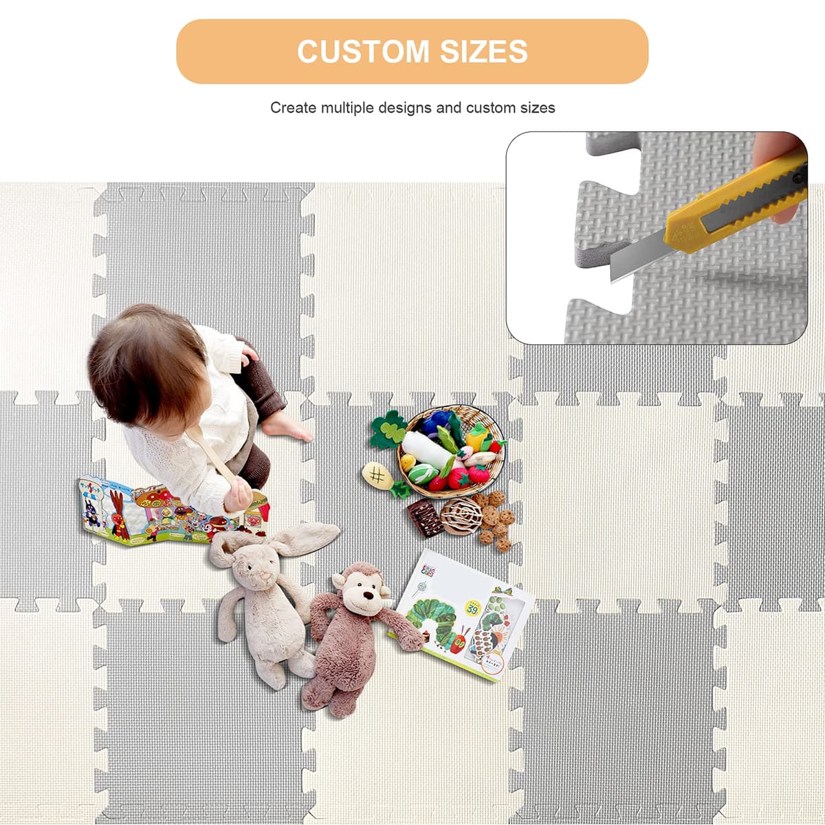 LIVINGbasics Baby Play Mat, 1cm Cushioned 18 pcs Puzzle EVA Foam Exercise Play Mat 1.62 Sqm Coverage Interlocking Floor Tiles, Portable Crawling Floor Mats for Kids Toddler — view 6