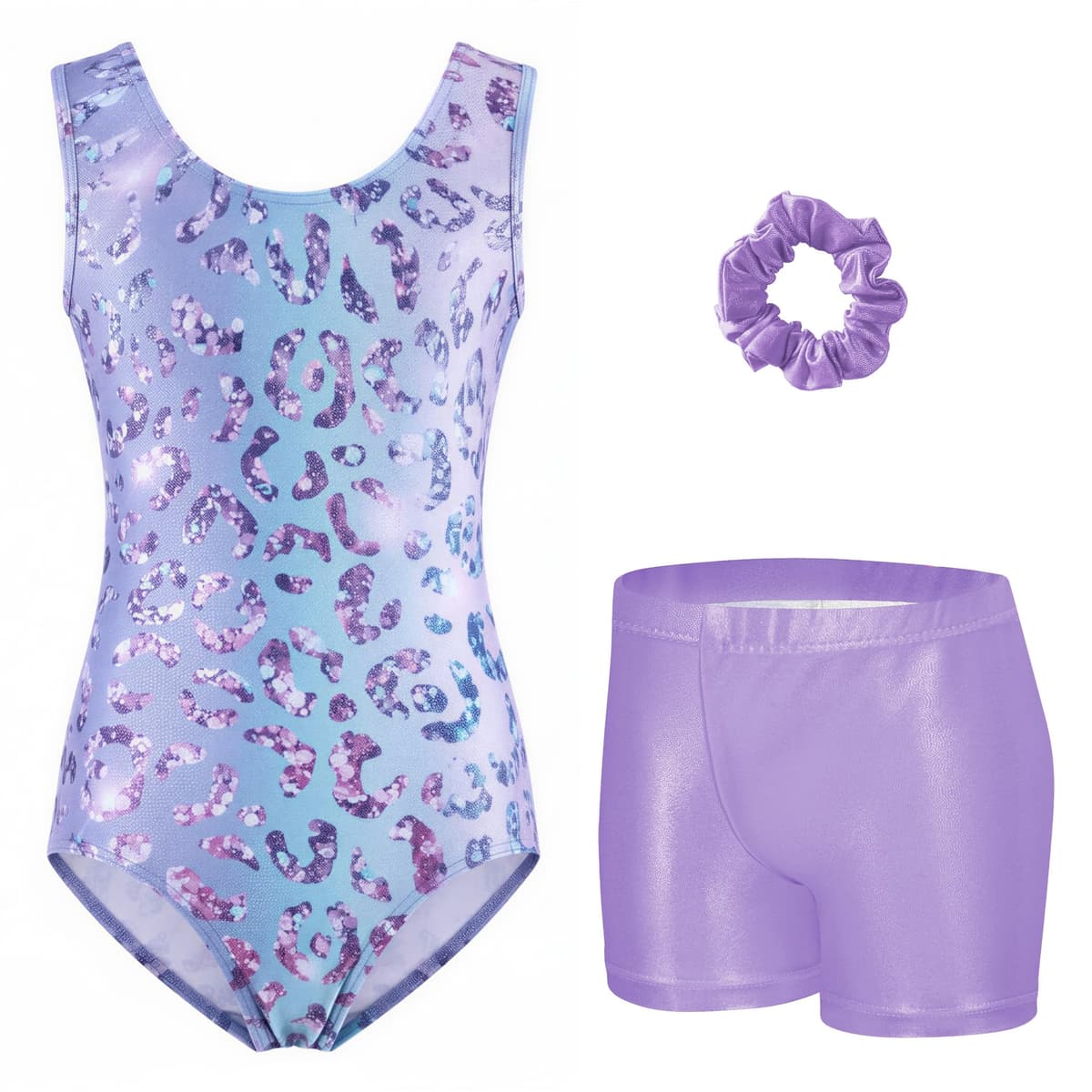 Arshiner Maillot Gimnasia Ritmica Niña Conjunto de Gimnasia Tres Piezas sin Mangas para Verano Entrenamiento Moderno Conjunto de Body y Pantalón Corto Maillot Ballet Niña 3-10 Años — view 8