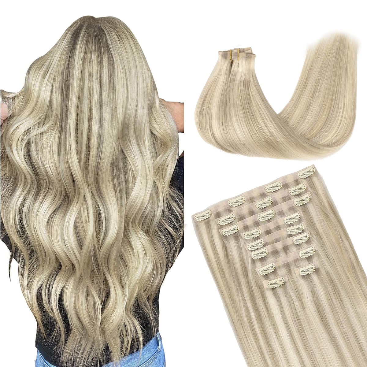 GOO GOO Clip in Hair Extensions Human Hair, 18inch 150g 9Pcs, #2 Dark Brown, Hair extensions for women, Human Hair Extensions Clip in — view 234