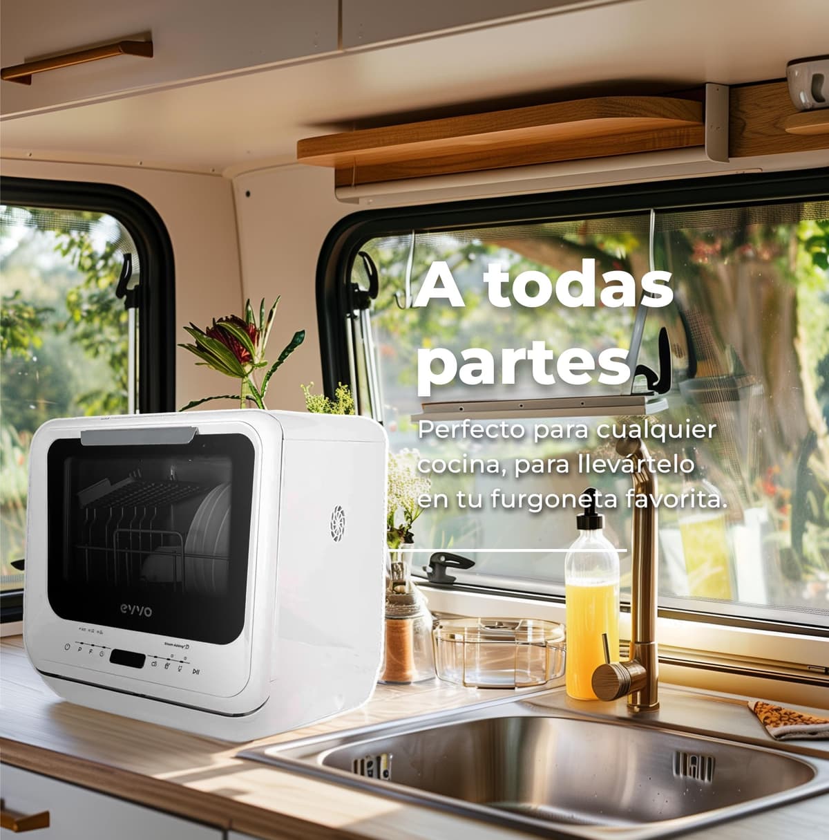 EVVO Lavavajillas Tamaño Pequeño, Compacto y Sin Instalación, Para Sobremesa o Encimera, 2 Servicios, 6 Pogramas, Secado Extra, Programa ECO, Programa Autolavado, Inicio Diferido, Mini D Trip (Blanco) — view 4