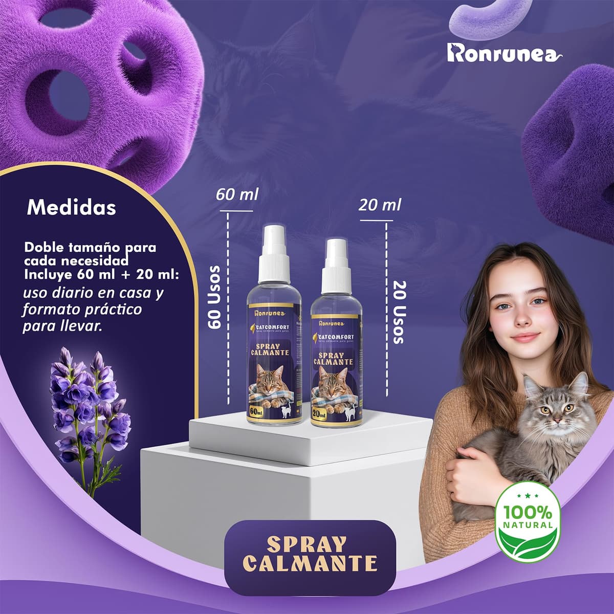 Kit Doble de Spray de Feromonas Calmantes para Gatos (80ml) | Incluye un Bote de 60ml + un Bote de 20ml Extra | Mejora Comportamiento y Reduce Marcaje con Orina | Viajes en Transportin. — view 4
