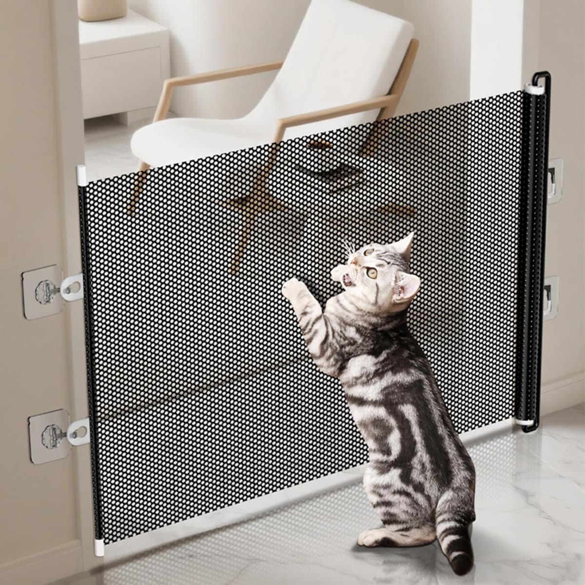 Pet Gate, 40cm/ 50cm/ 58cm, Small Dog Fence Enclosure Net Cat Stopper, For Home Office Doorways Hallway Stairs Kitchen Living Room Bedroom Patio Garage Garden. — view 4