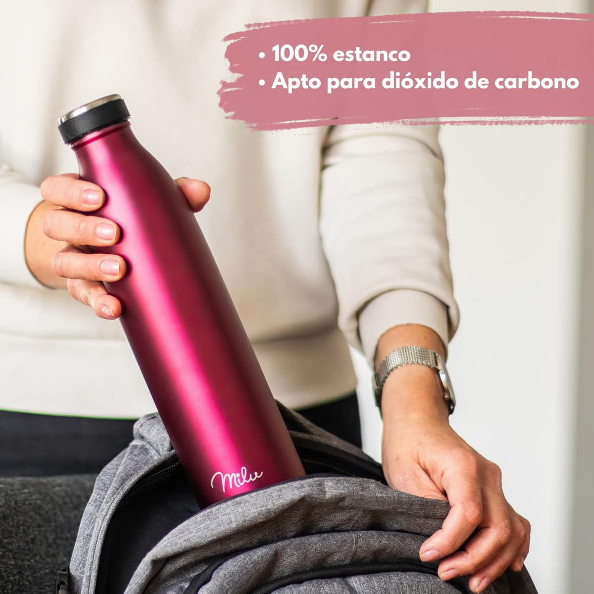 Milu Botella de acero inoxidable de 350ml 500ml 750 ml 1 L 1,5 L botella de agua aislada, termo a prueba de fugas, doble pared, apta para ácido carbónico + cepillo de limpieza (Azul Violeta, 350ml) — view 41