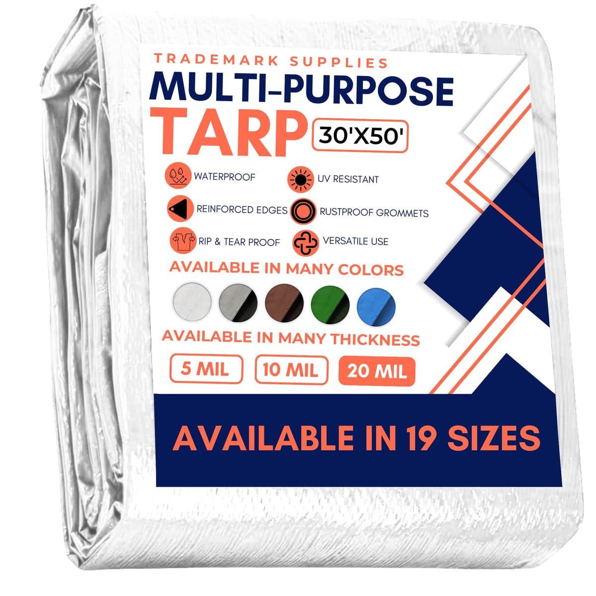 Large Waterproof Tarp- Heavy Duty Thick Poly Tarpaulin Ideal for Canopy Tents, Boats, RV or Pool Covers- Multipurpose Protective Tarps with Grommets for Indoor and Outdoor Use — view 234