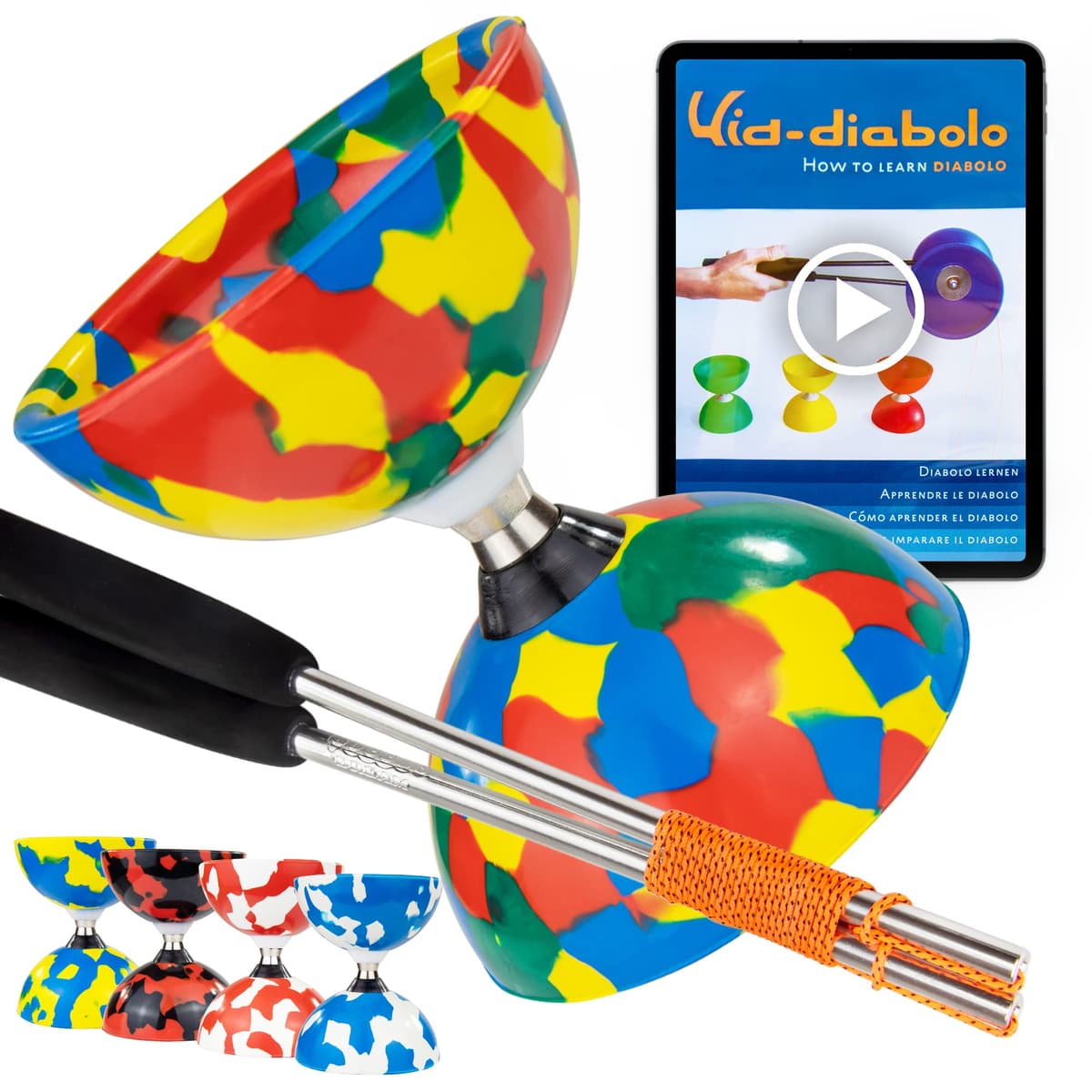 Juggle Dream Jester Diábolo Set para Malabares - Diábolo con Eje de Rodamientos con Palos de Aluminio y Vídeo de Aprendizaje en Línea (Azul/Blanco) — view 11