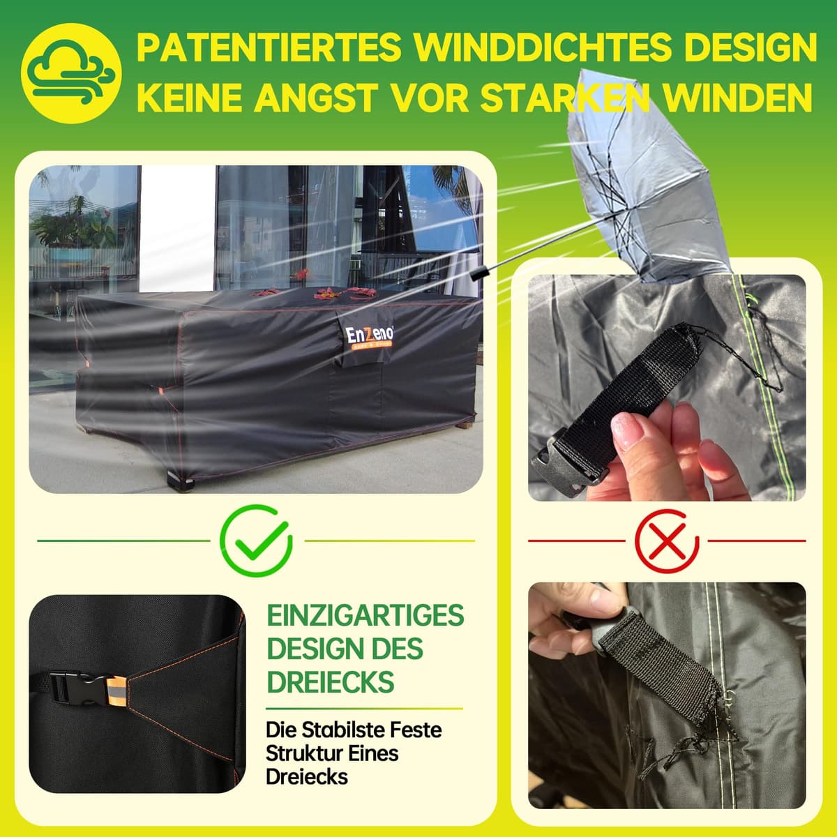 Enzeno Funda Mesa Exterior Impermeable,Cubierta Muebles Impermeable 180x120x74cm,Funda Conjunto Jardin Exterior Aplicable a Mesa y Sillas,Anti Viento, Anti UV — view 4