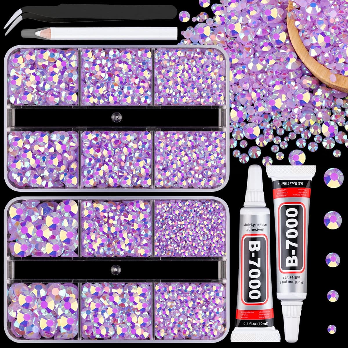 Resin Jelly Rhinestones for Crafting with B7000 Jewelry Glue, 2 Boxes Gold Flatback Crystals with 2Pcs 10ml Glue, Bedazzling Non Hotfix Gems for DIY Tumblers Clothing Shoes Manicure — view 64