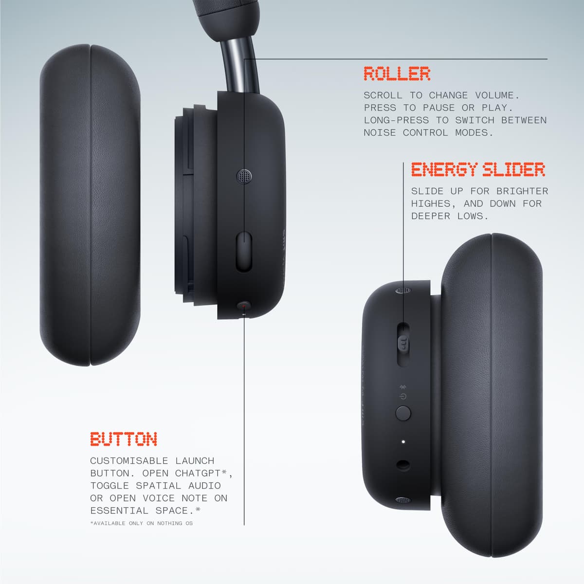 CMF by Nothing Headphone Pro Active Noise Canceling Wireless Headphones Bluetooth 5.4 Over The Ear Headset, 50H ANC Playtime, Bass&Treble Slider, Custom EQ&Spatial Audio, Hi-Res LDAC, Dark Grey — view 4