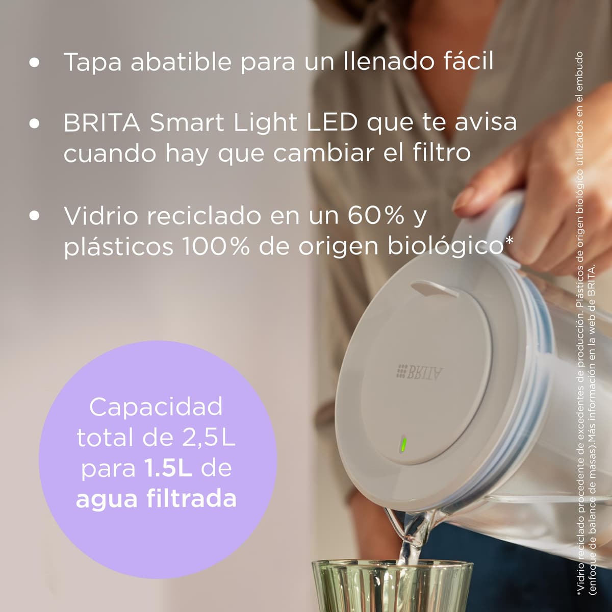 BRITA Jarra de cristal azul (2,5L) incl. 1x filtro MAXTRA PRO All-in-1 Jarra de cristal de diseño premium con tapa abatible de fácil llenado e indicador, que reduce la cal, el cloro y las impurezas — view 3