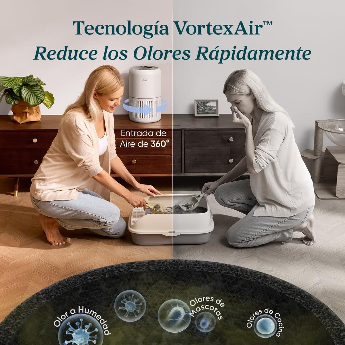 LEVOIT Purificador de Aire con Filtro Hepa, Purificador Aire Hogar para Alergias, Flitros Personalizados Elimina 99,97% del Polen, Polvo, Olores de Mascotas, Modo Sueño y Temporizador — view 4