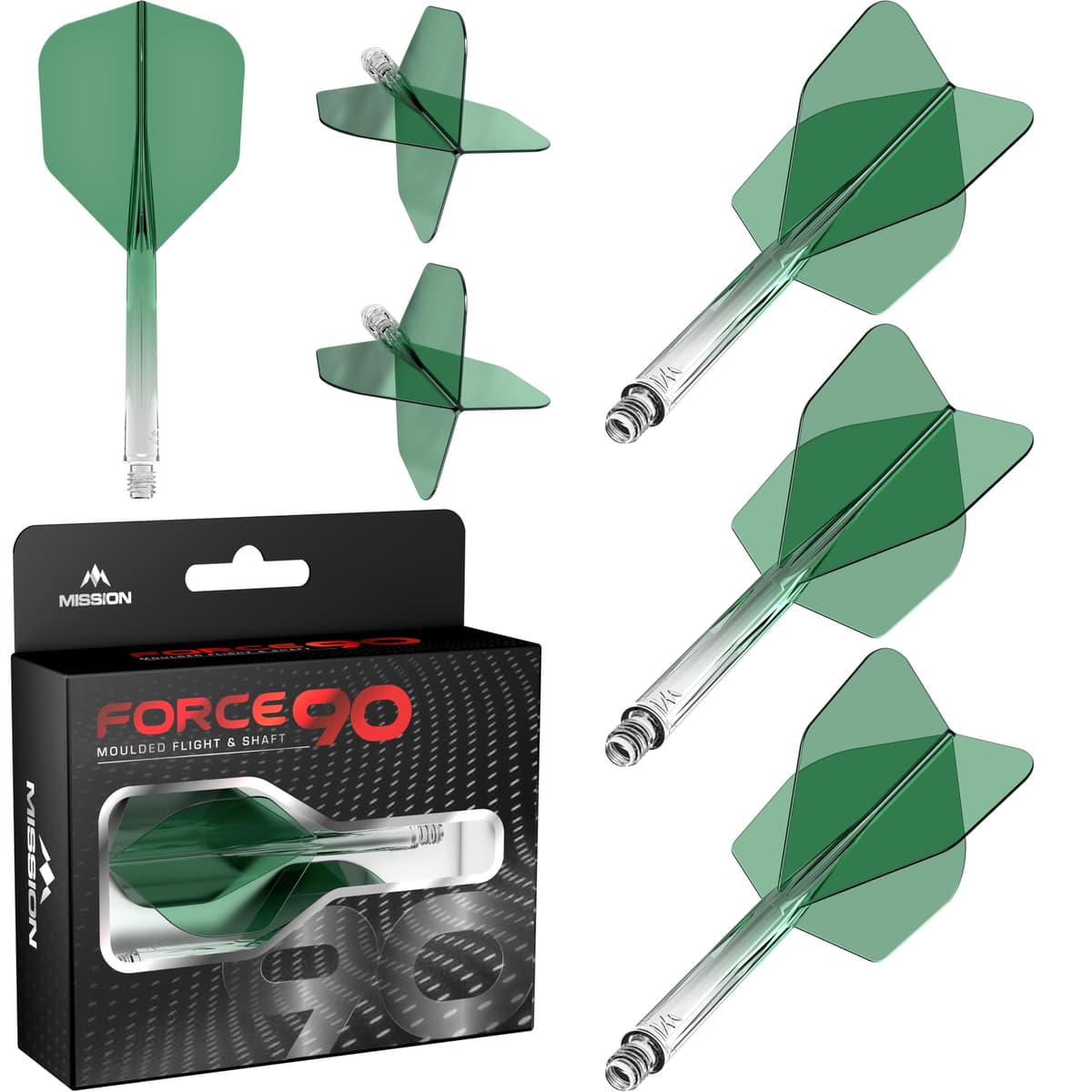 Mission Darts Force 90 | Sistema integrado de vuelo y eje de dardos moldeado de precisión, paquete de 3 plumas y tallos combinados profesionales altamente duraderos 2 en 1 | Estándar n.º 6