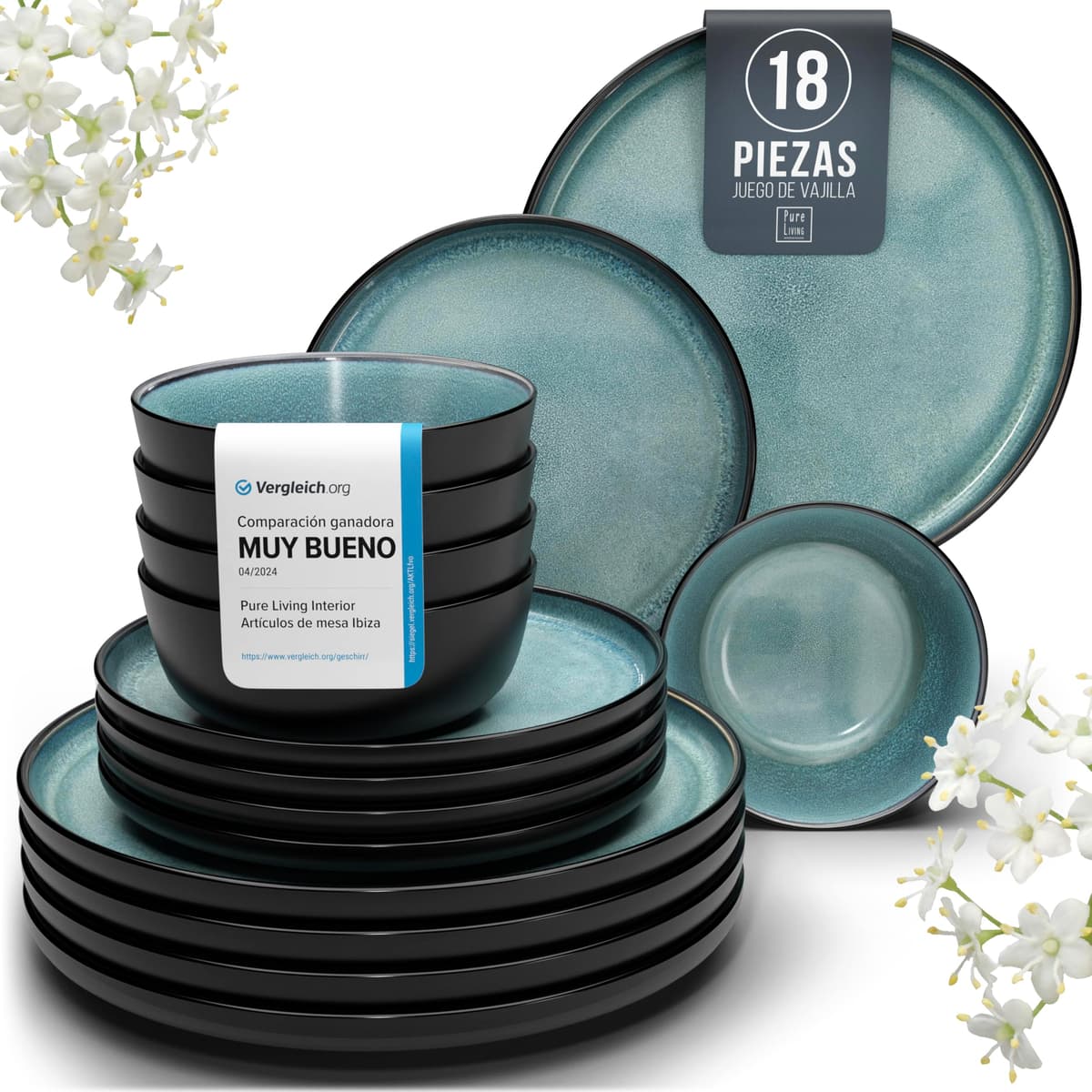 Juego de 6 platos hondos Ibiza – gres premium, resistente a los arañazos, apto para lavavajillas, microondas – Elegante juego de platos hondos – Platos de pasta hondos grandes – Pure Living vajilla — view 15