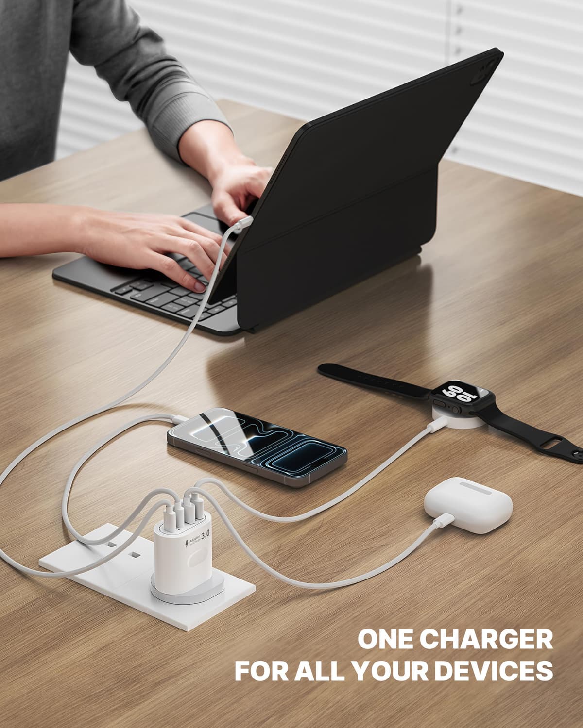USB C Plug Fast Charge, 60W 4-Port Multi USB Plug UK Dual Port PD Power Adapter (5V/3A, 9V/3A, 12V/2.5A)+QC Mains Wall Charger, Type C Fast Charging for iPhone 16/15/14/13/12 Pro Max, Samsung, iPad — view 3