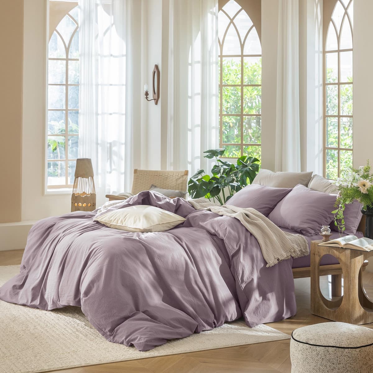 MooMee Bedding Duvet Cover Set 100% Washed Cotton Linen Like Textured Breathable Durable Soft Comfy (Tannish Linen Grey, King) — view 113