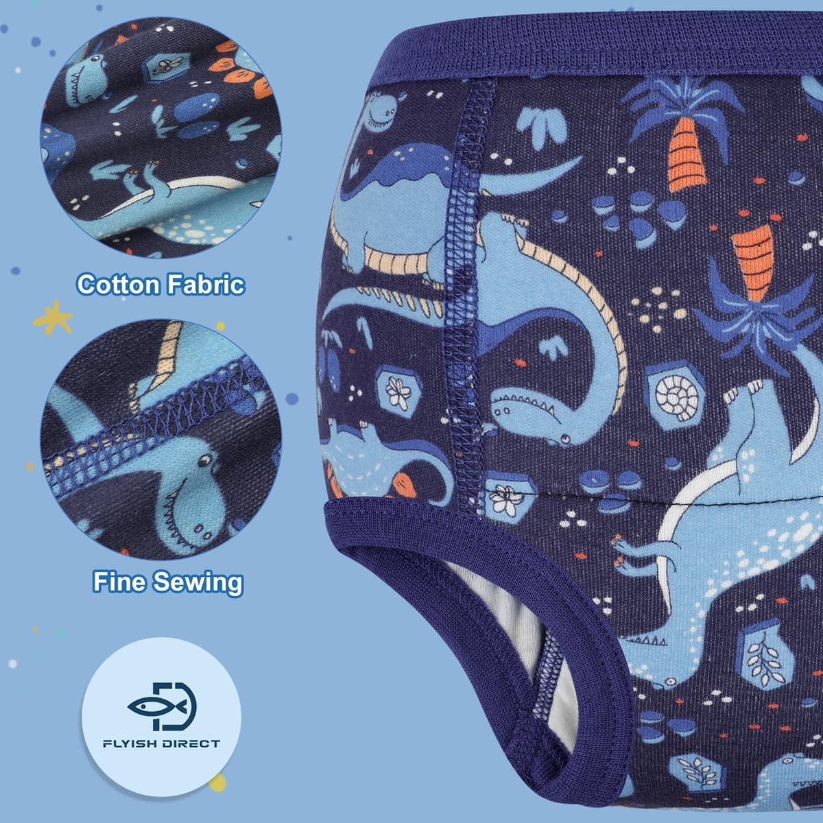 FLYISH DIRECT Potty Training Pants 100% Cotton, 10 Packs of Absorbent and Reusable Toilet Training Pants for Boys and Girls, Blue Green/10 Packs, 4 Years — view 5