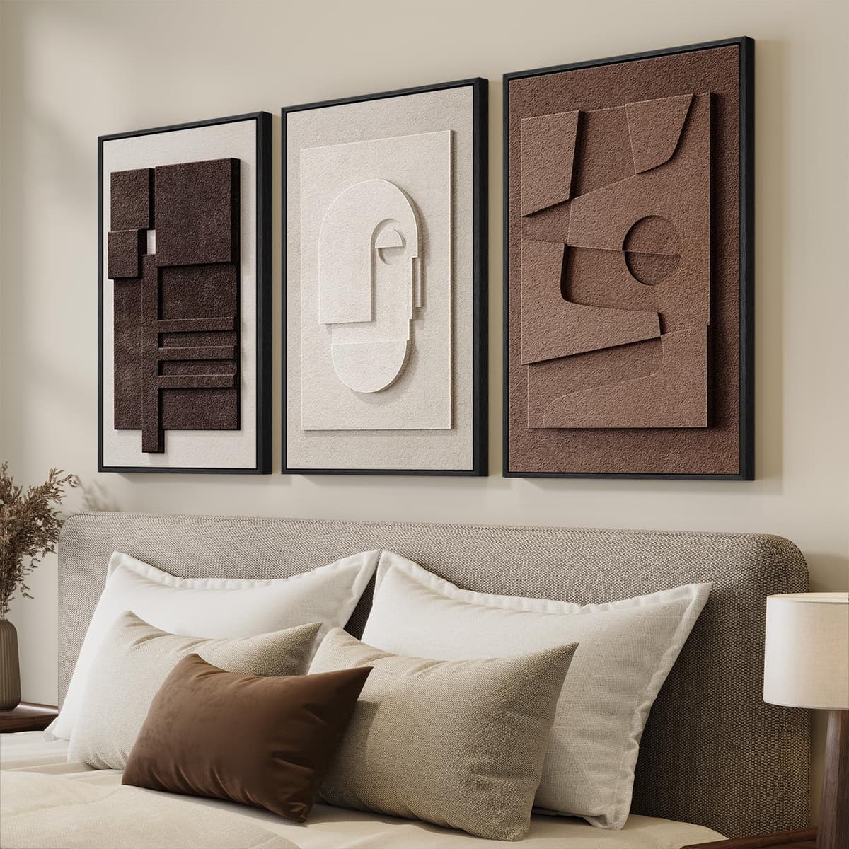 Large 3D Textured Framed Abstract Wall Art for Living Room, 3 Piece Modern Paintings Artwork for Walls, Black White Brown Geometric Sandstone Texture Pictures for Hallway Office Home Decor 24x36 In — view 30