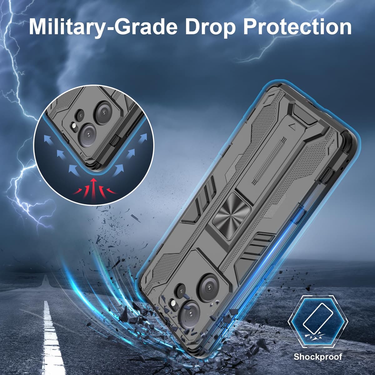 Funda para CMF Phone 2 Pro, Carcasa Antigolpes con Soporte anular metálico, Case Protectora de Grado Militar, Negro — view 1329