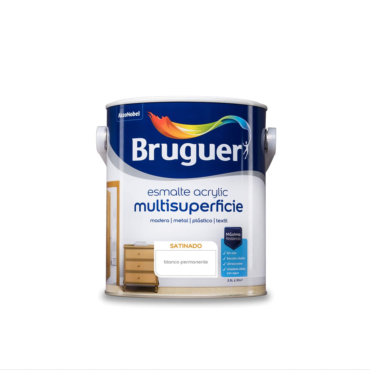 Bruguer Acrylic Multisuperficie Esmalte al agua Satinado - Pintura 750 mL, Blanco Permanente — view 101