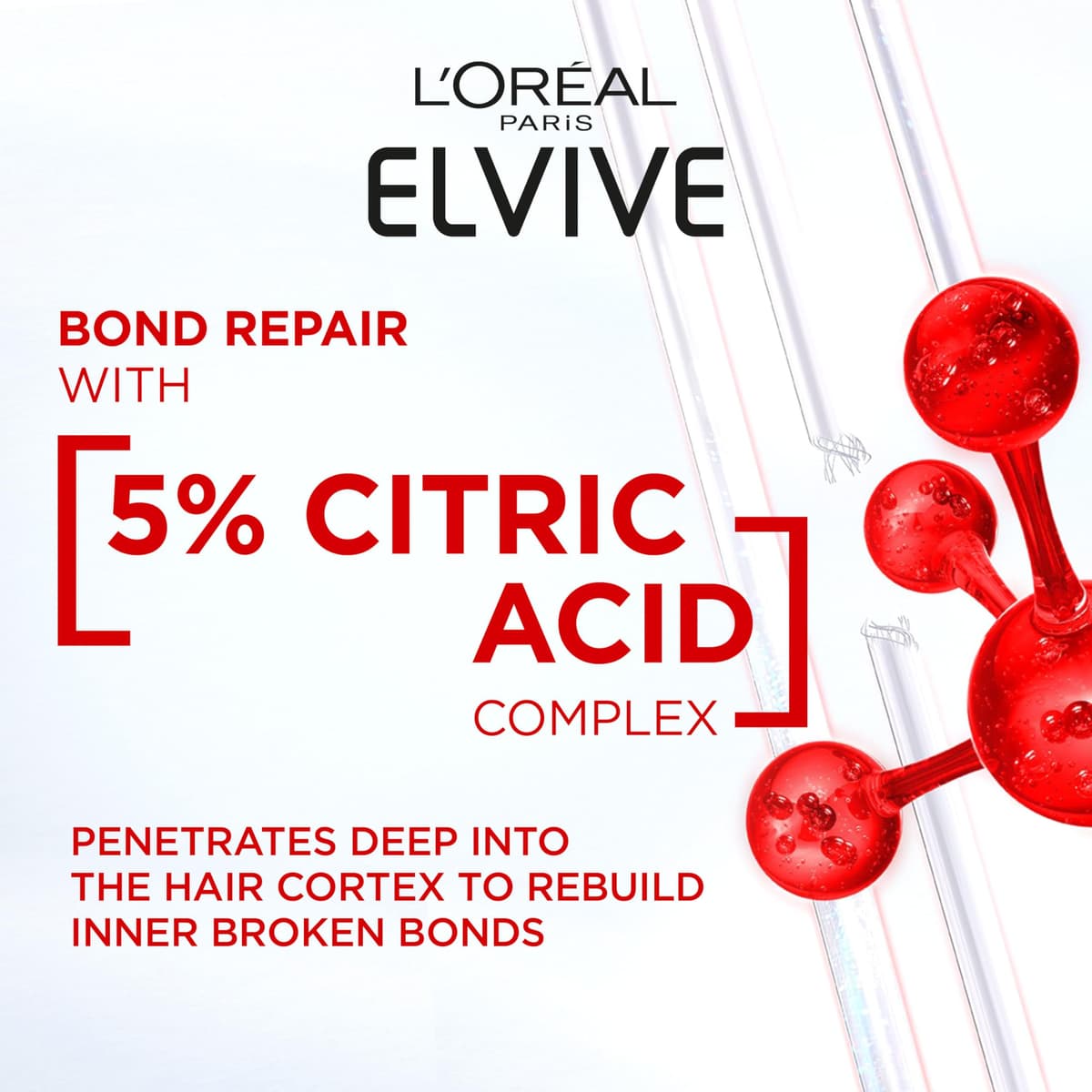 L'Oréal Paris Shampoo For Damaged Hair Repair, Elvive Bond Repair Sulphate-Free With Citric Acid Complex, Restores Original Strength, 90% More Shine And 82% Stronger, Targets Hair Bonds Broken By Heat — view 4